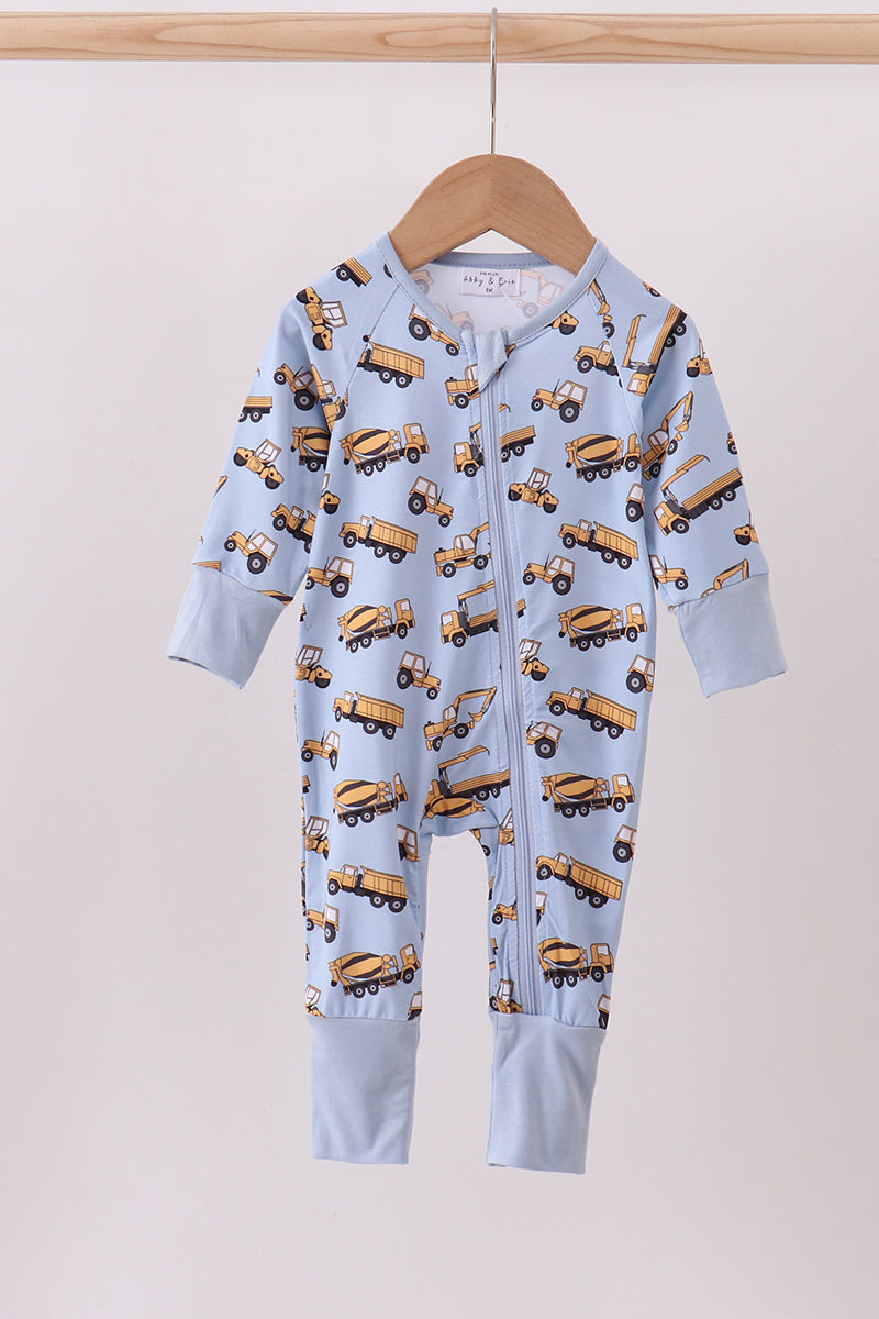 Premium blue excavator print bamboo romper