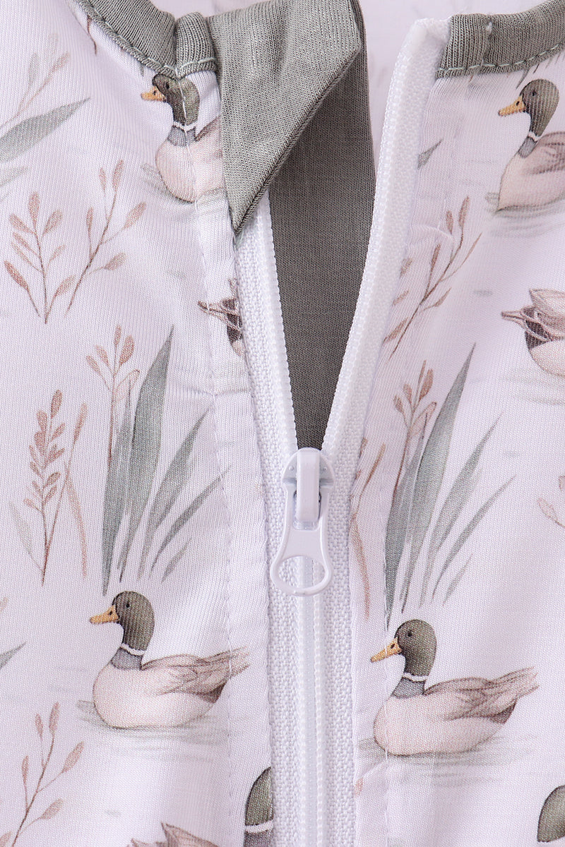 Premium green mallard print bamboo romper