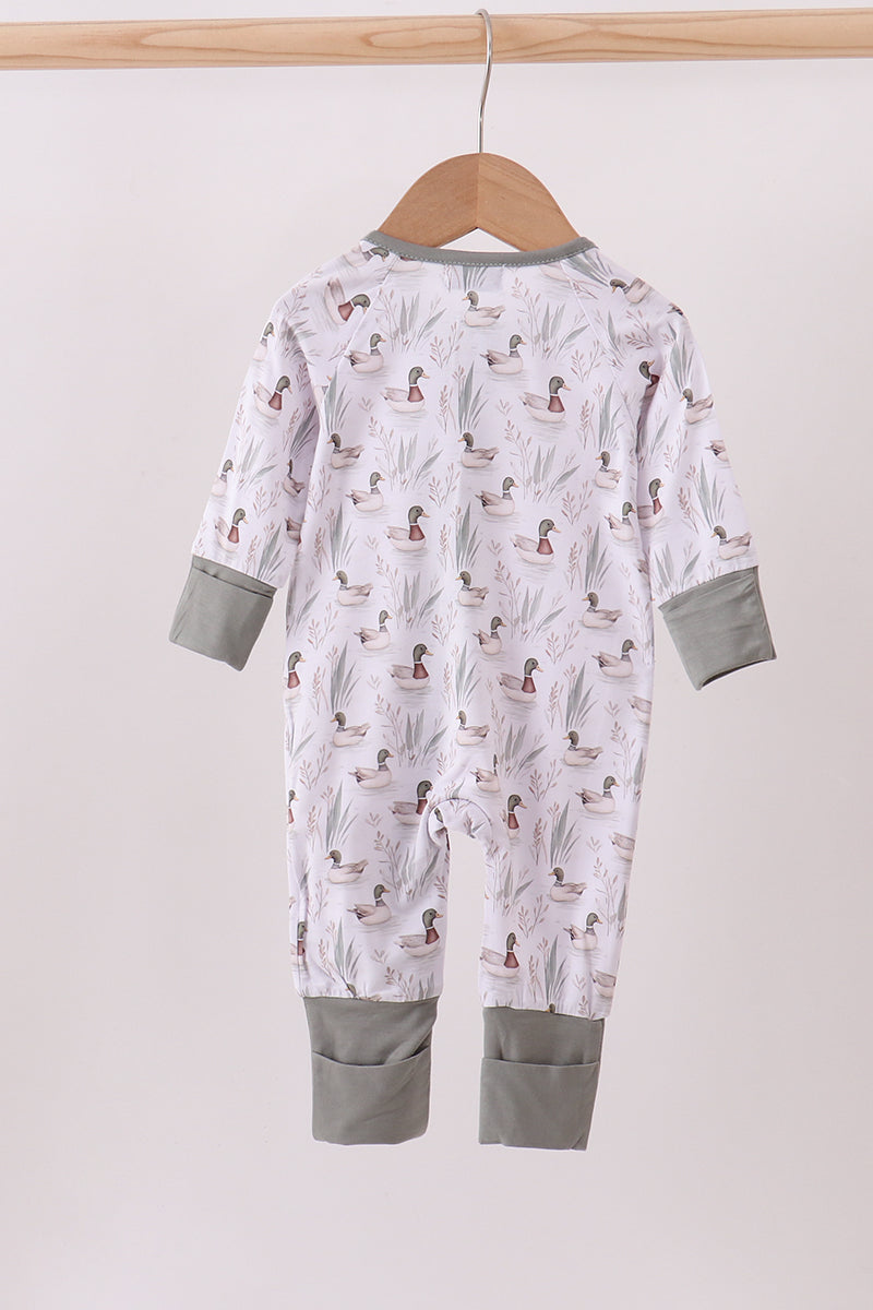 Premium green mallard print bamboo romper