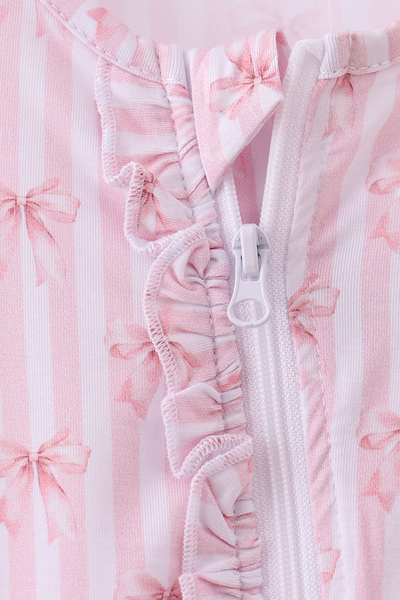Premium blush bow stripe bamboo romper