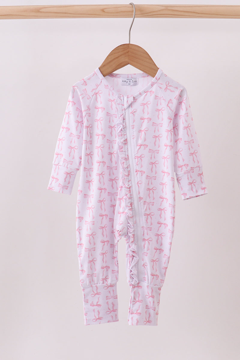 Premium tiny bow delight ruffle bamboo romper