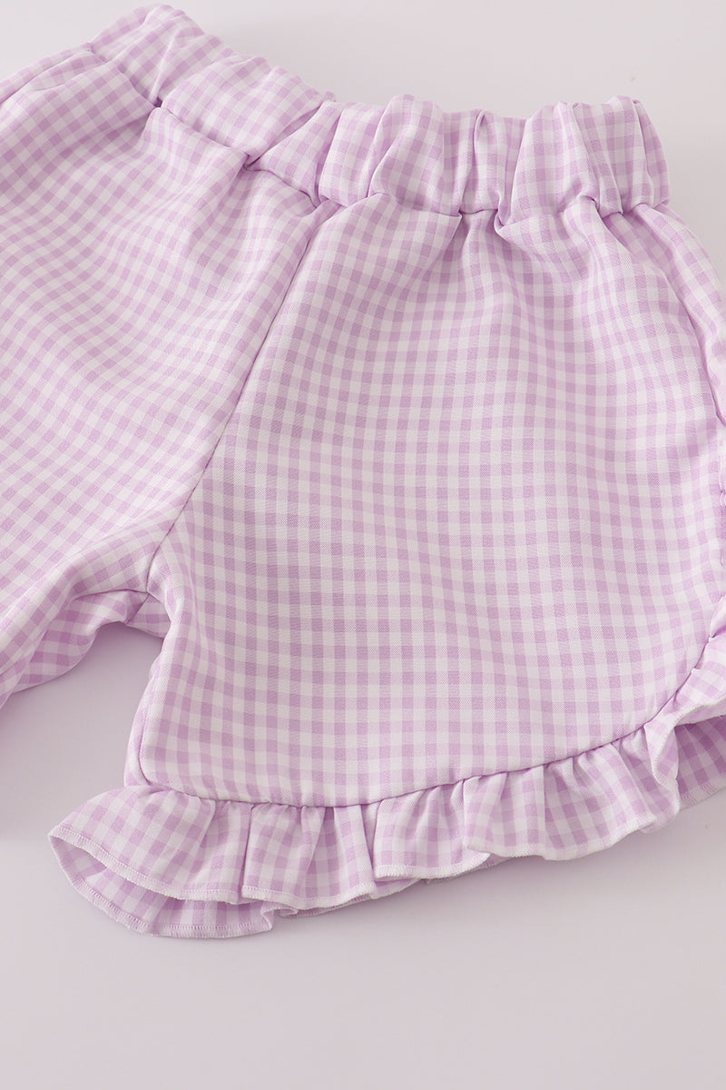 Purple floral print ruffle shorts set
