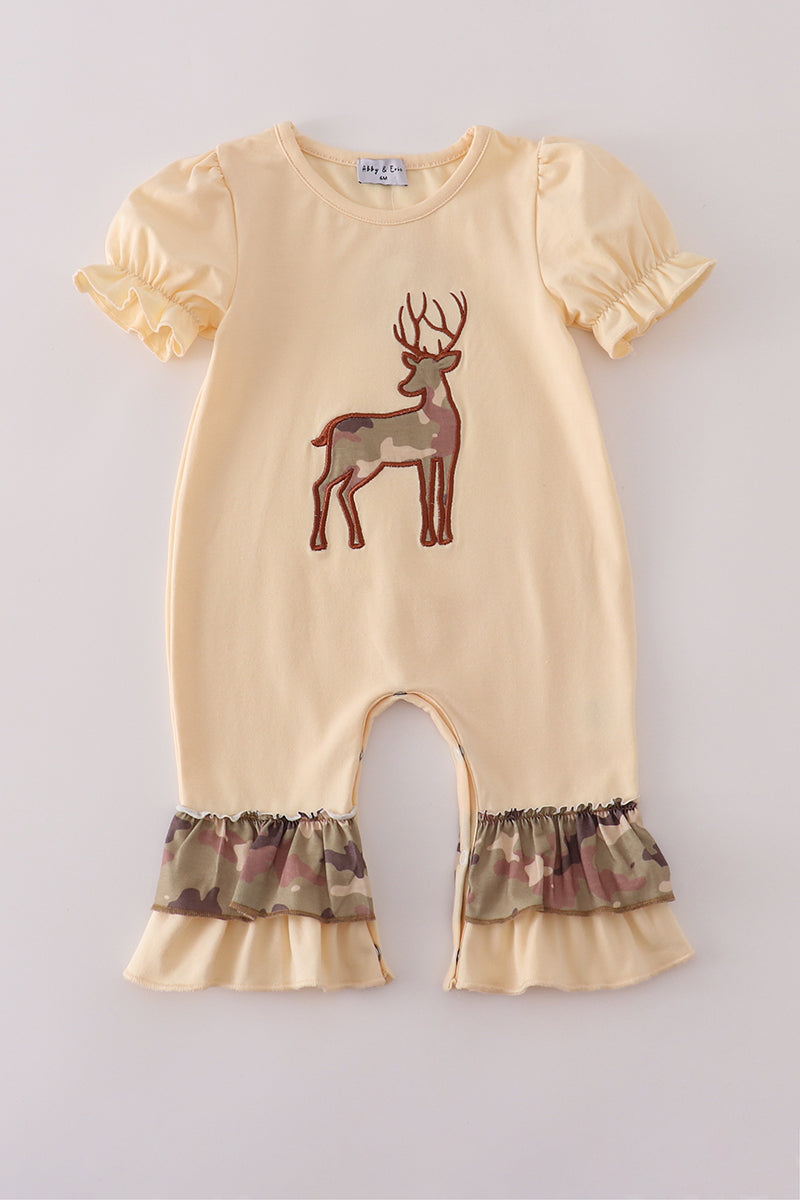 Camouflage deer applique ruffle romper
