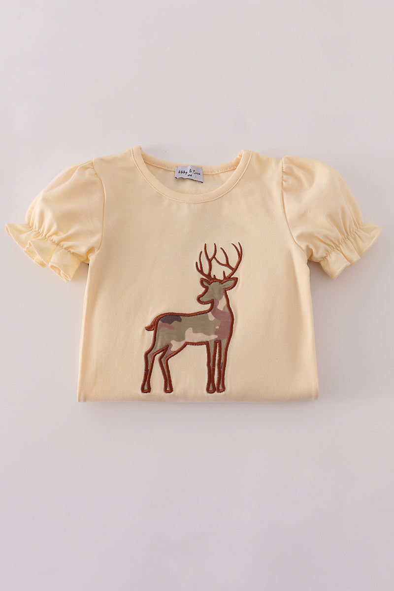 Camouflage deer applique ruffle romper