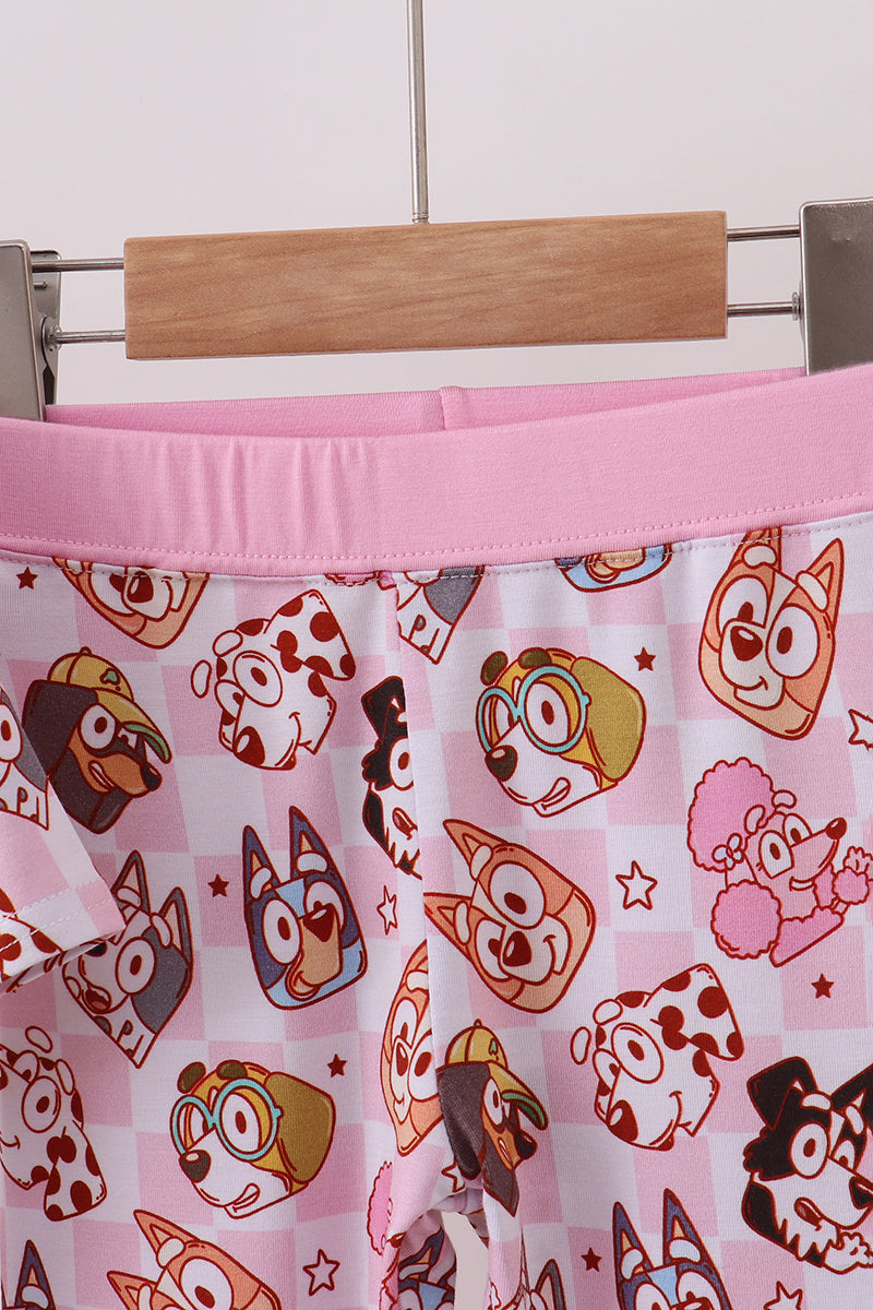 Pink character print bamboo pajama set