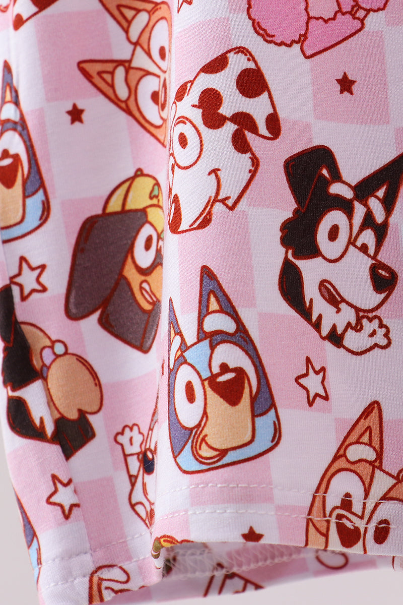 Pink character print bamboo pajama set