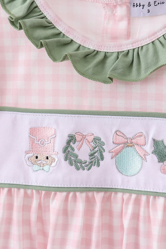 Pink nutcracker embroidery gingham  set