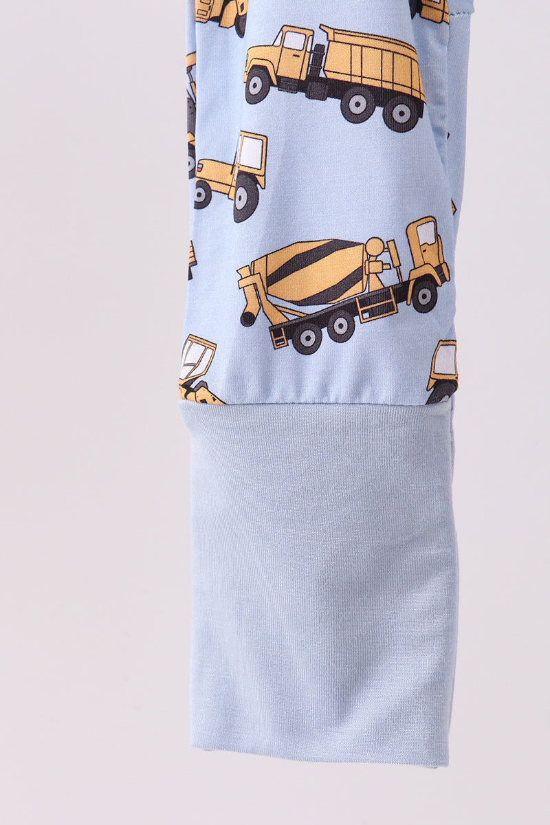 Premium blue excavator print bamboo romper