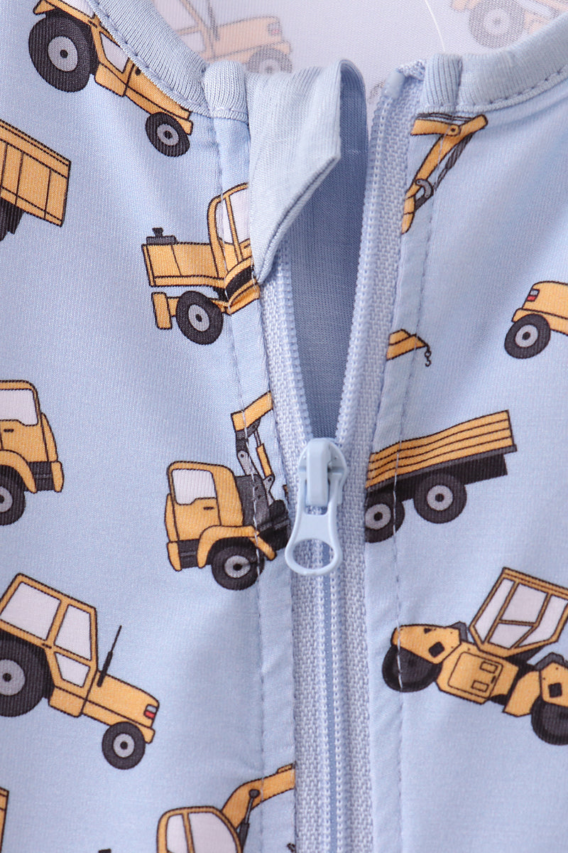 Premium blue excavator print bamboo romper