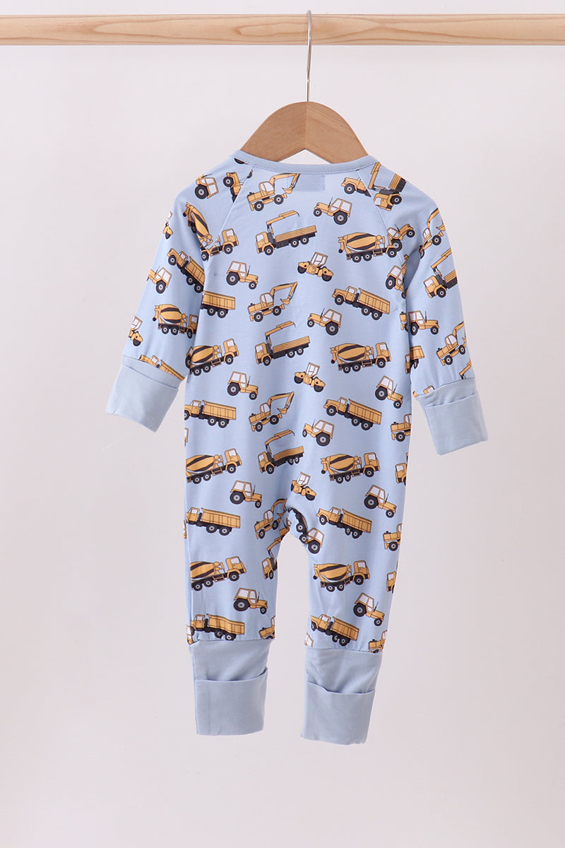 Premium blue excavator print bamboo romper