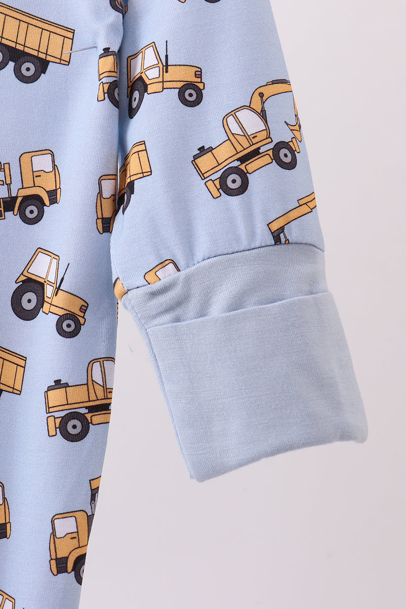 Premium blue excavator print bamboo romper