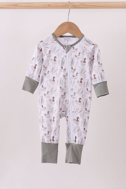Premium green mallard print bamboo romper