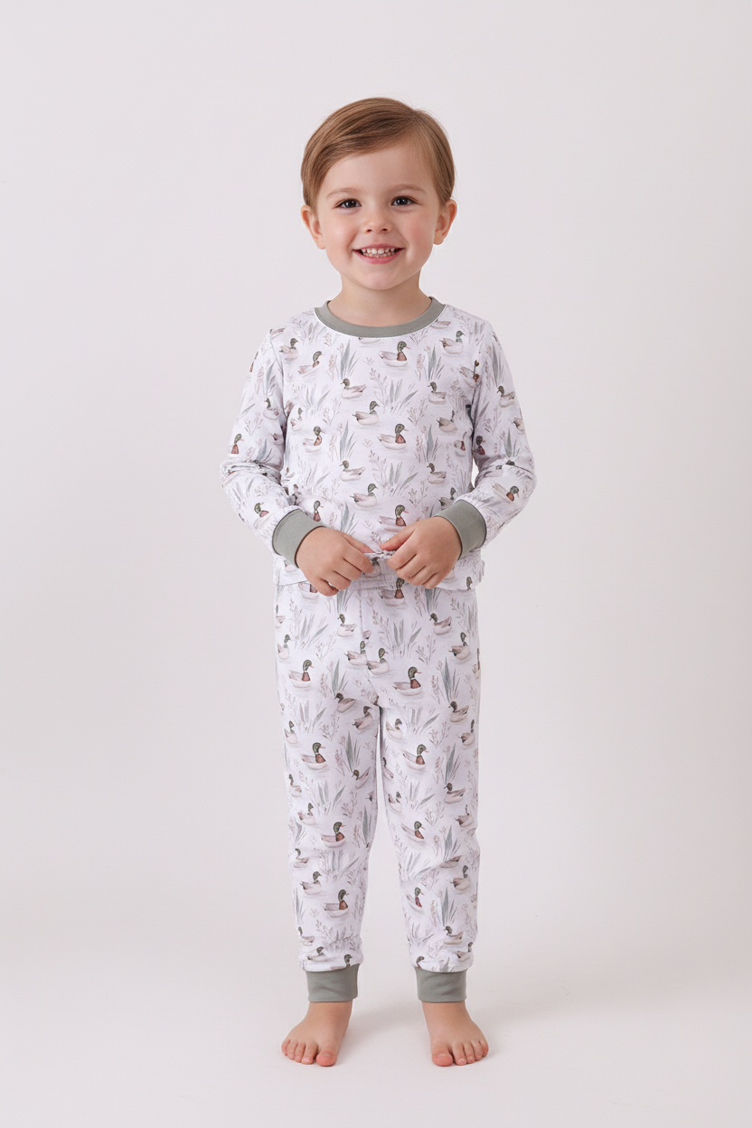 Premium green mallard print bamboo pants set
