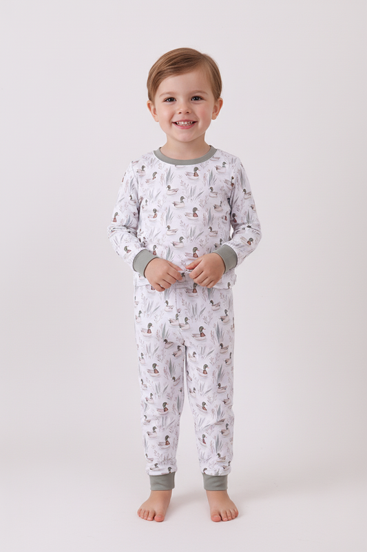 Premium green mallard print bamboo pants set