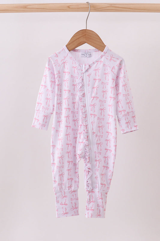 Premium tiny bow delight ruffle bamboo romper