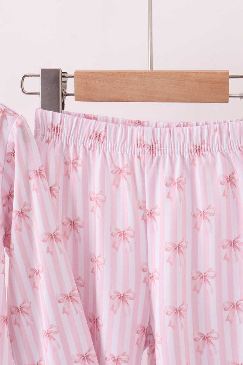 Premium blush bow stripe print bamboo pants set