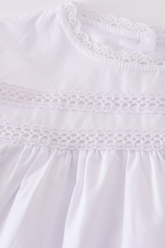 Premium white floral embroidery ruffle dress