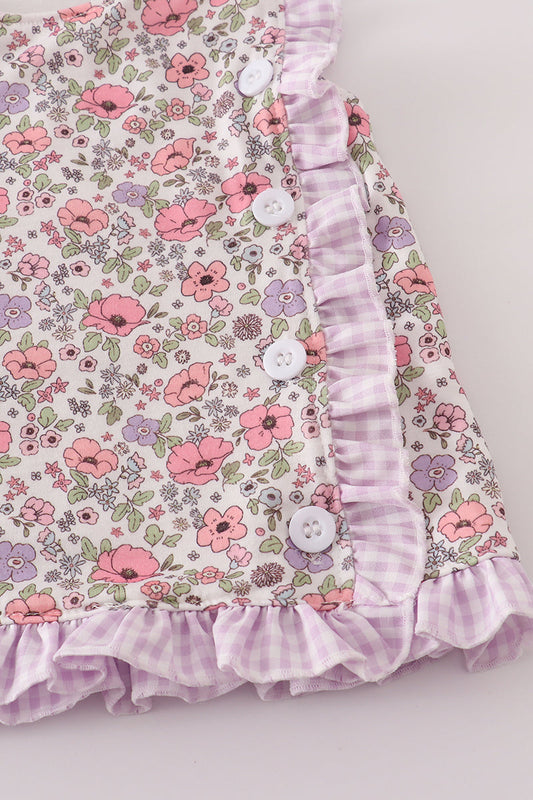Purple floral print ruffle bloomer set