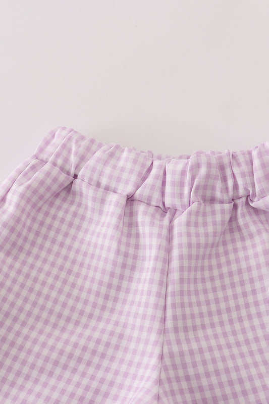 Purple floral print ruffle shorts set