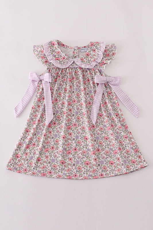 Purple floral print tiered mom&me dress