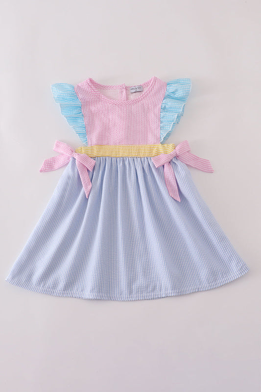Multi seersucker stripe ruffle dress