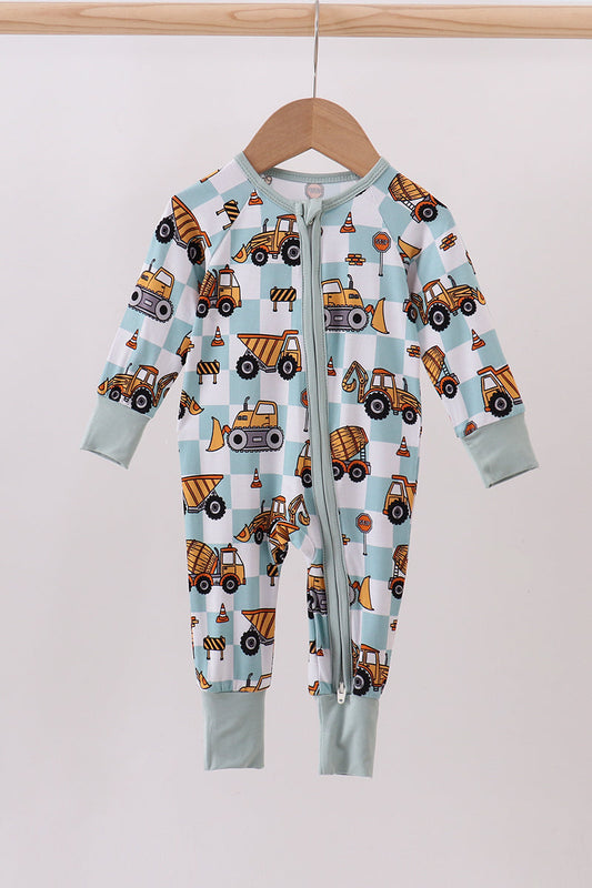 Green excavator checkered bamboo romper